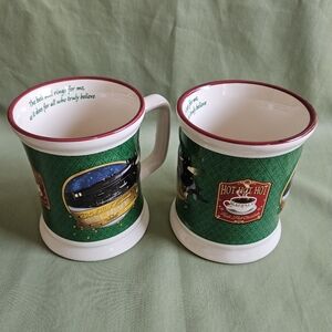 Vintage The Polar‎ Express Train Green & White Christmas Cups Mugs Set of 2